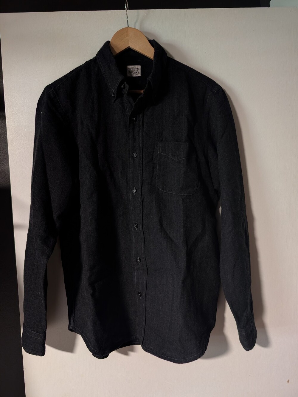 Orslow Mens Size 3 Wool Button Down Shirt Black Japanese Workwear